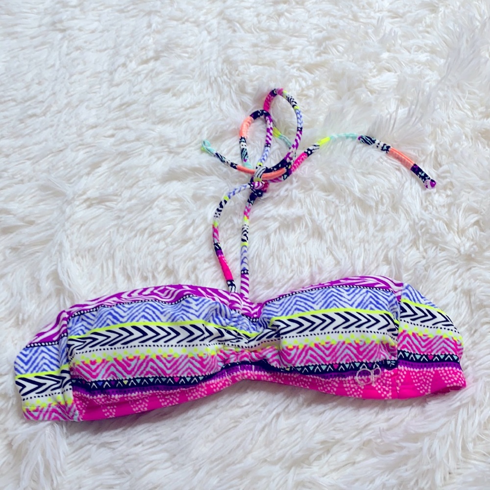 OP Neon Green Pink Purple Bandeau Bikini Swim Top Size Small (3-5)